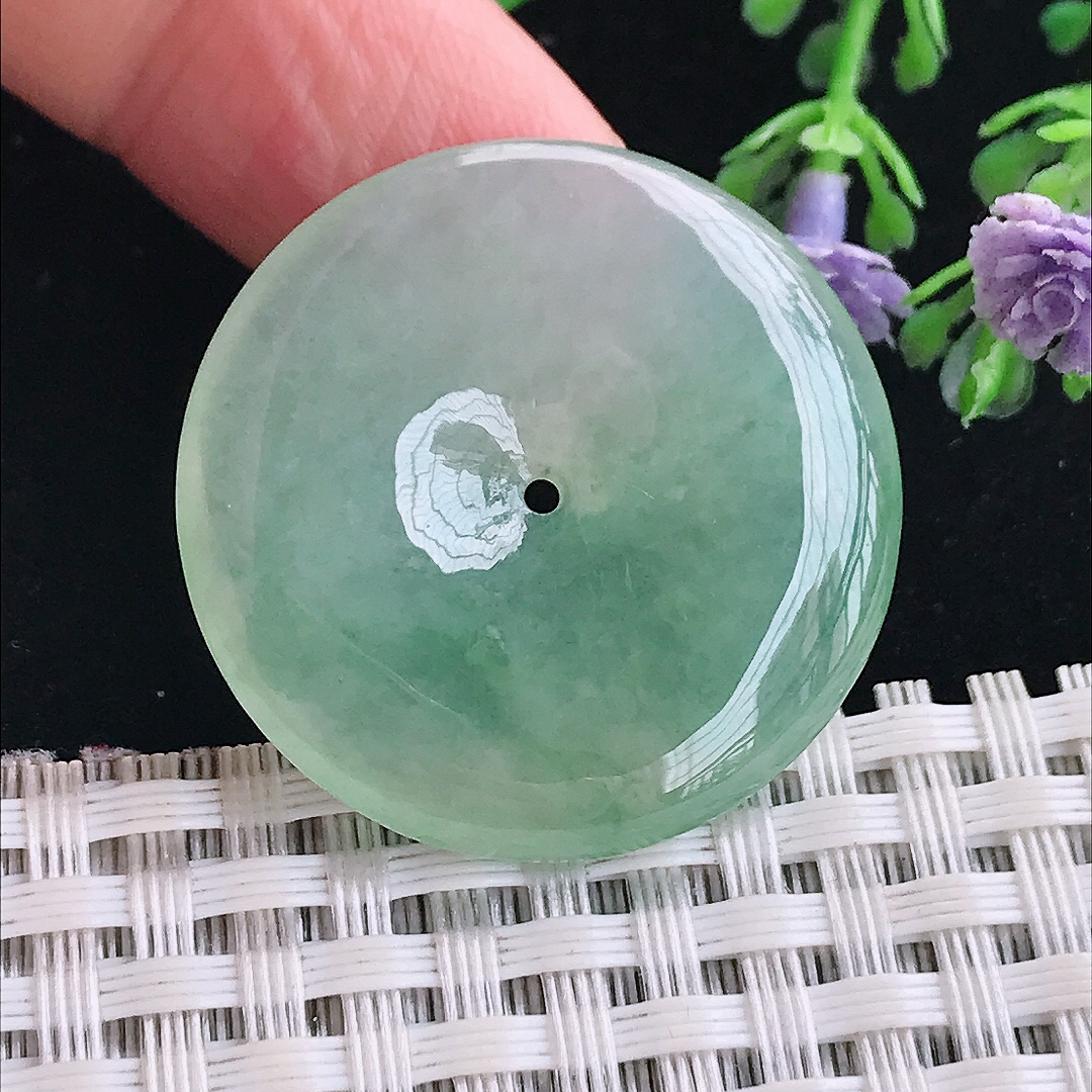 实拍A货翡翠31/5.5老坑冰胶果冻冰晴绿平安扣吊坠翡翠玉扣挂件