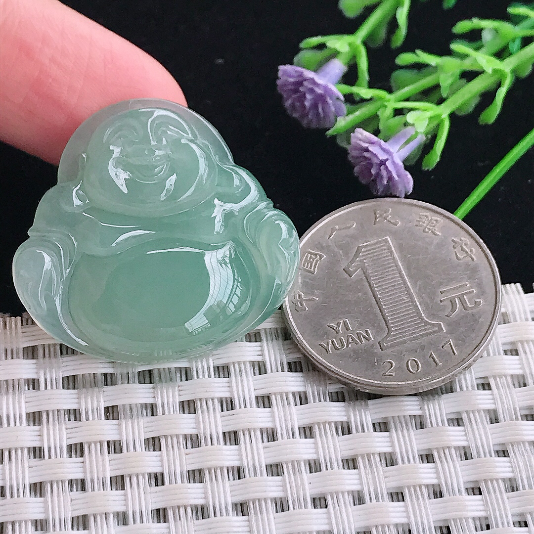 实拍A货翡翠30/32/5.6老坑冰胶水灵冰晴佛公吊坠翡翠玉牌挂件