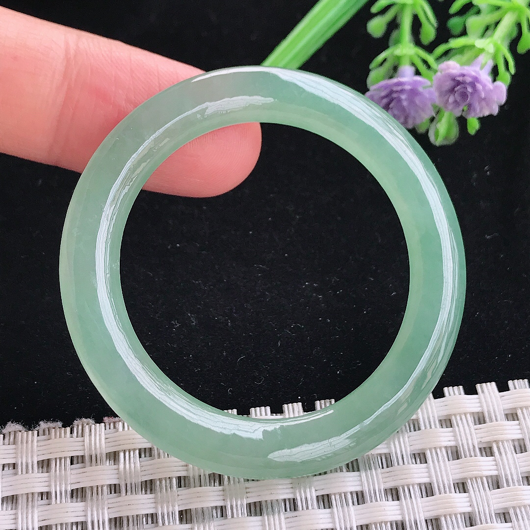 实拍A货翡翠50/4.8/7老坑冰胶果冻冰晴绿玉环吊坠翡翠玉扣平安环挂件