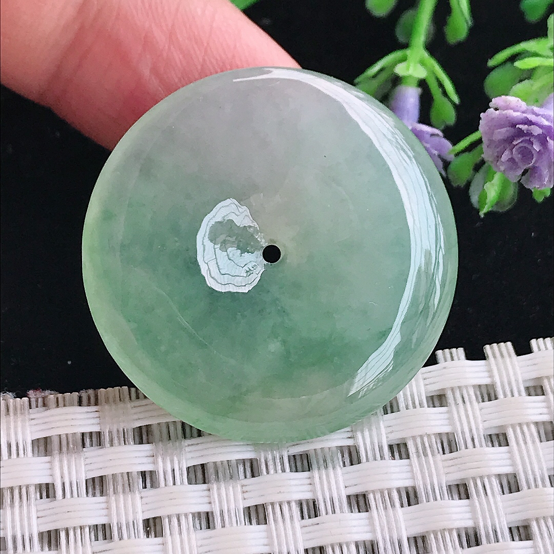 实拍A货翡翠31/5.5老坑冰胶果冻冰晴绿平安扣吊坠翡翠玉扣挂件