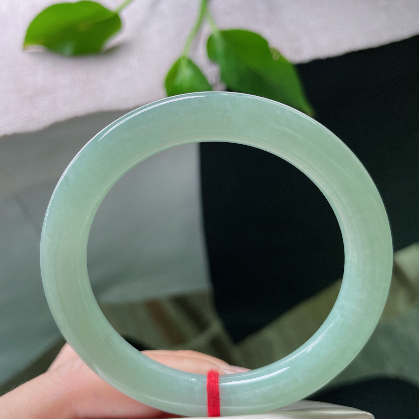 56.9/9.6，果绿底圆条，质地温润细腻，干净清爽，小清新，甜美..