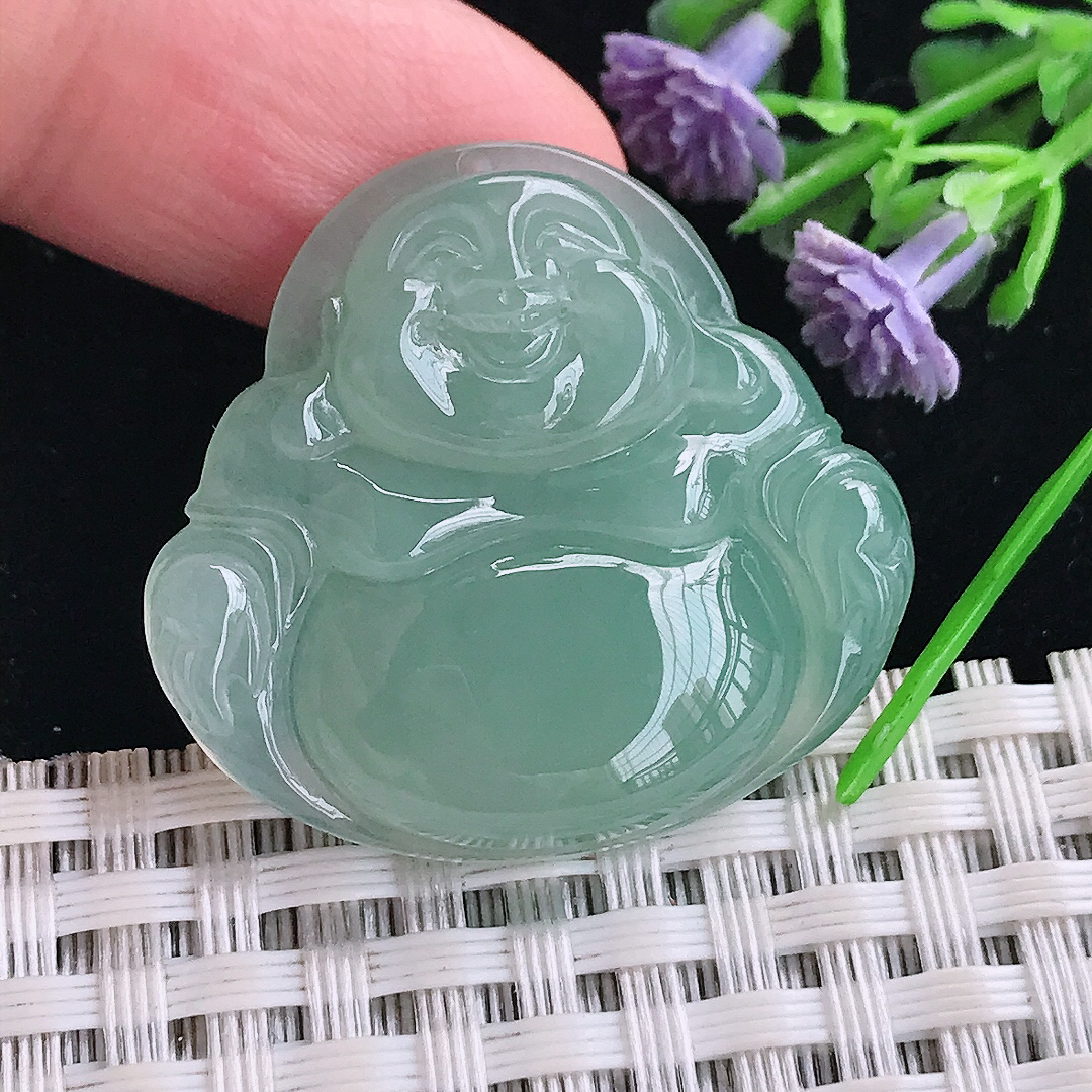 实拍A货翡翠30/32/5.6老坑冰胶水灵冰晴佛公吊坠翡翠玉牌挂件