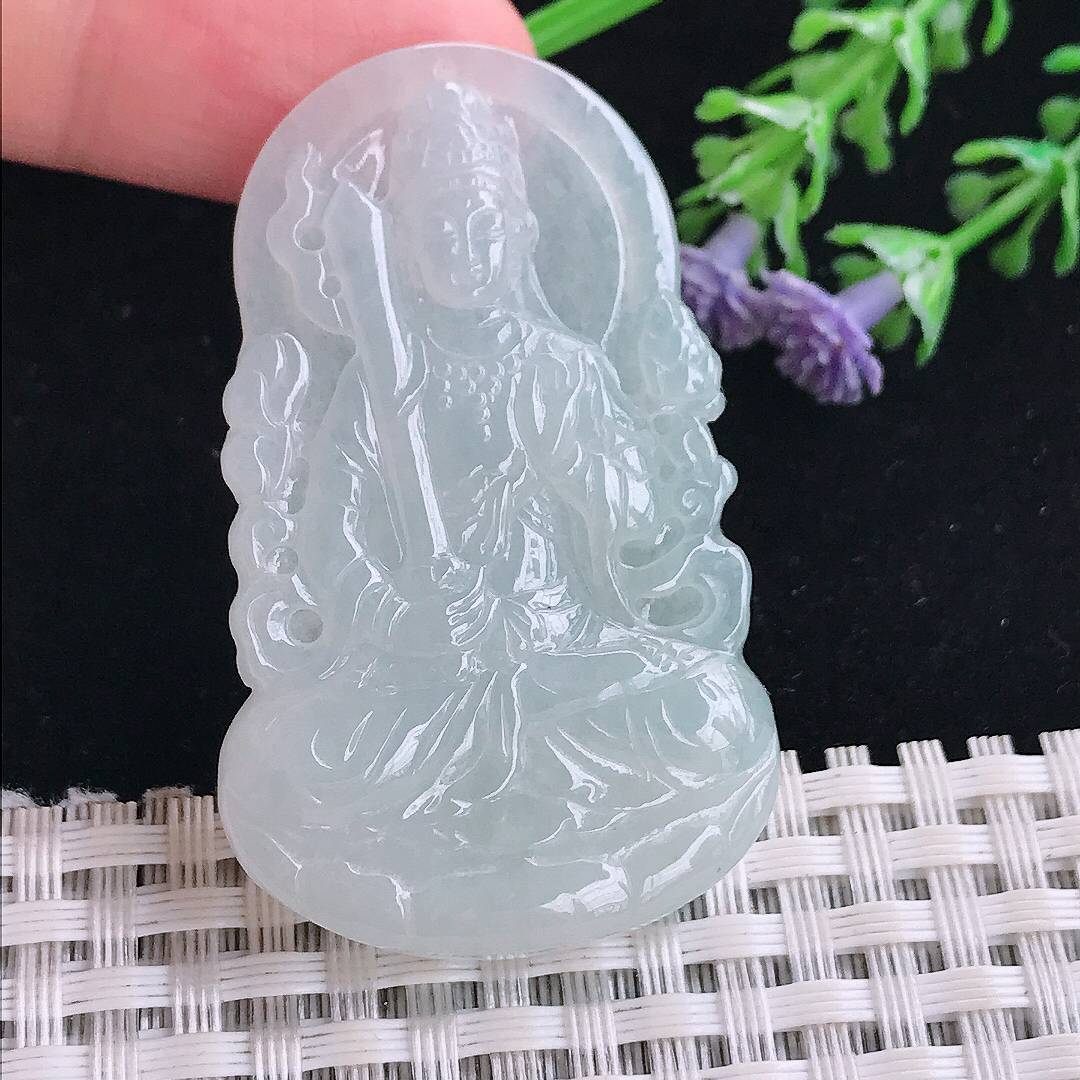 实拍A货翡翠49.3/30.3/5.3老坑冰透起胶观音菩萨吊坠翡翠虚空藏菩萨挂件