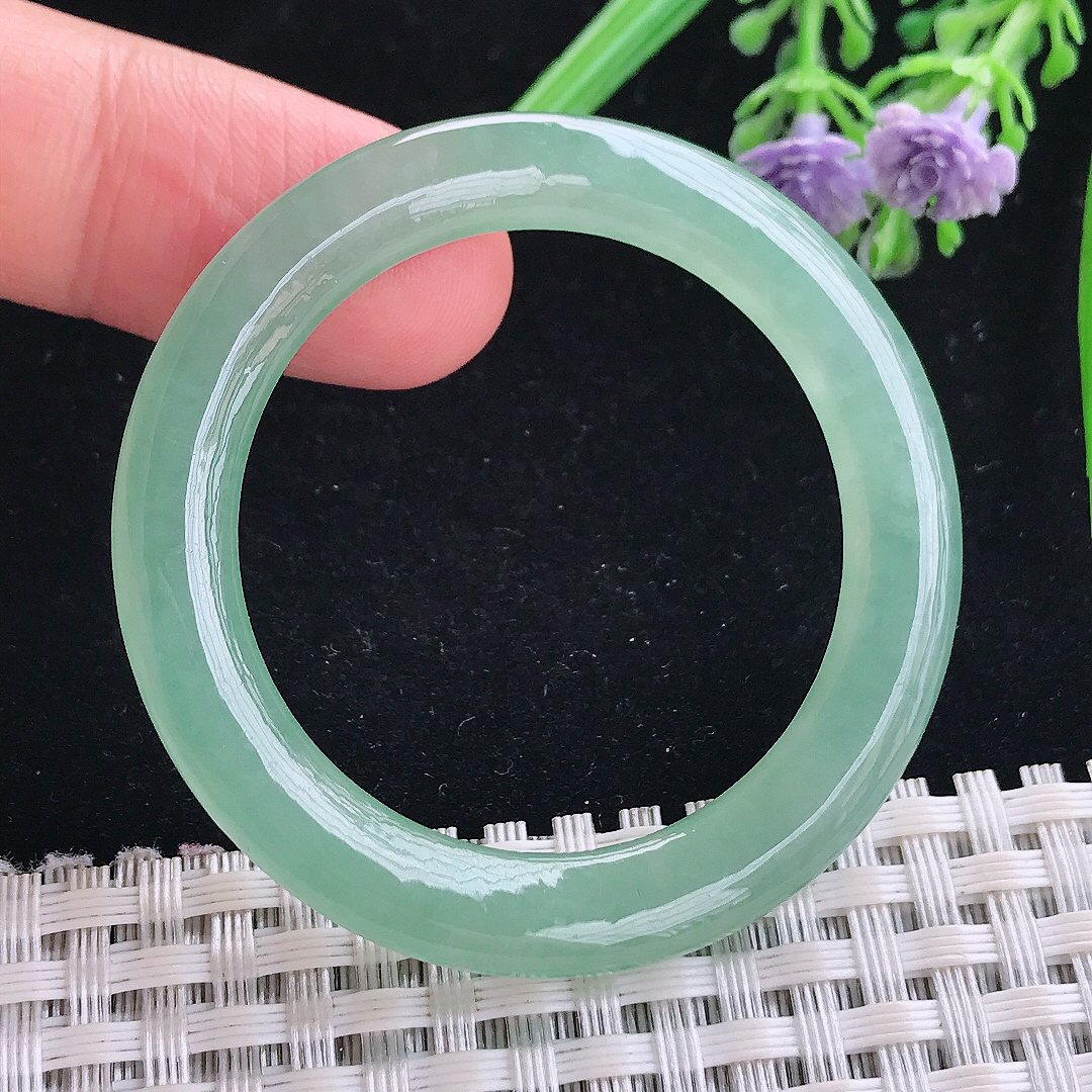 实拍A货翡翠50/4.8/7老坑冰胶果冻冰晴绿玉环吊坠翡翠玉扣平安环挂件