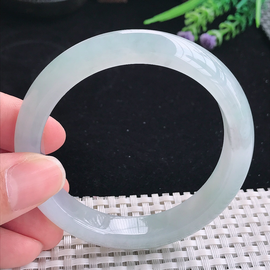 实拍A货翡翠57.5/12.1/8.6老坑冰胶果冻冰晴手镯宽边玉镯平安镯美人镯