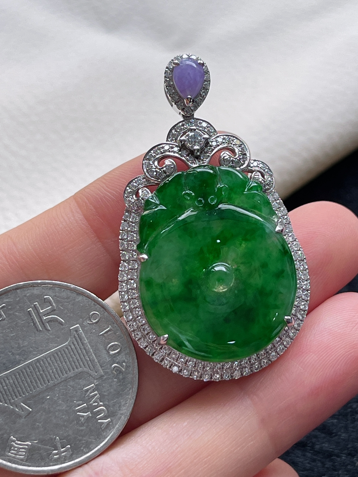 18k金翡翠冰糯种绿色福贝挂件