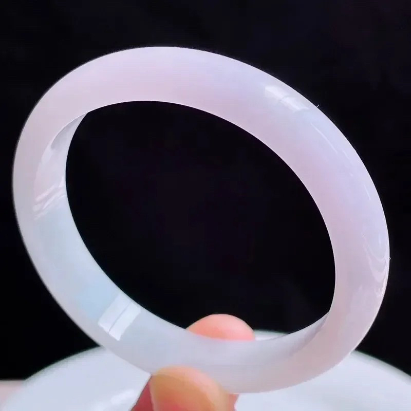 55圈贵妃天然翡翠A货淡紫玉手镯好种水春彩水润手镯36.25g