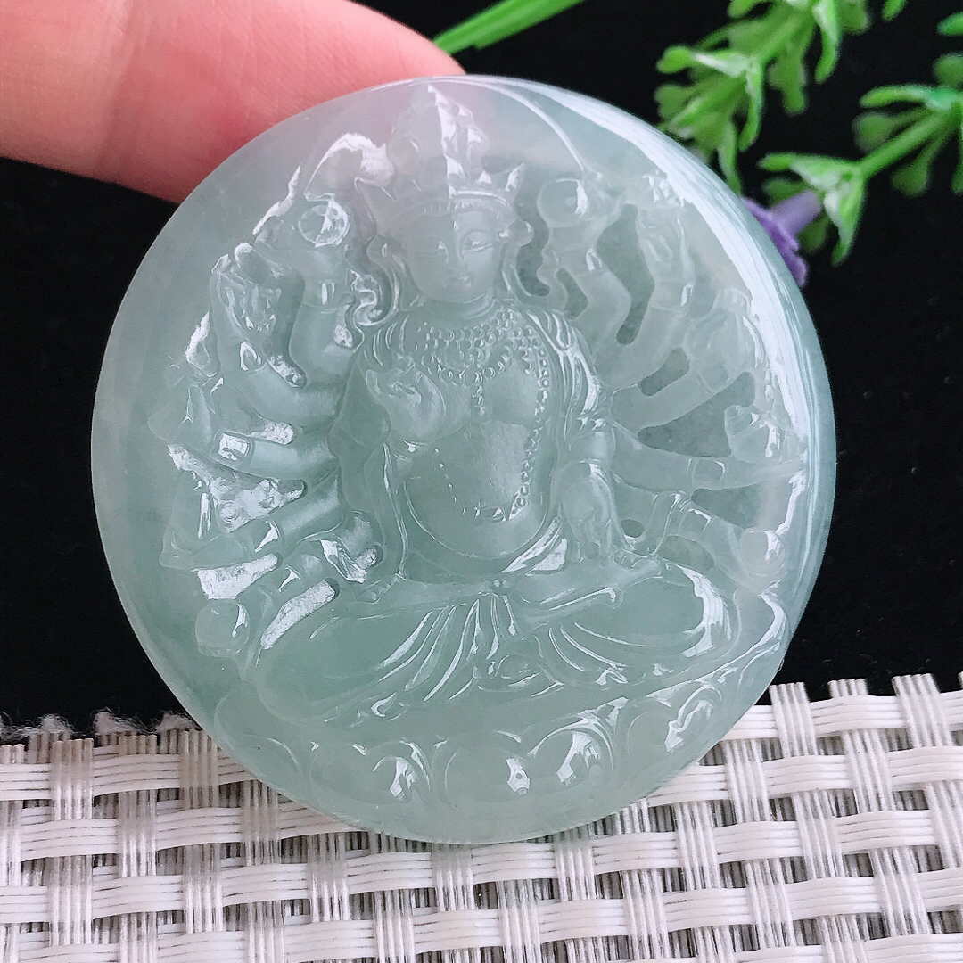 实拍A货翡翠50/5.4老坑冰胶果冻冰晴千手观音吊坠翡翠玉牌