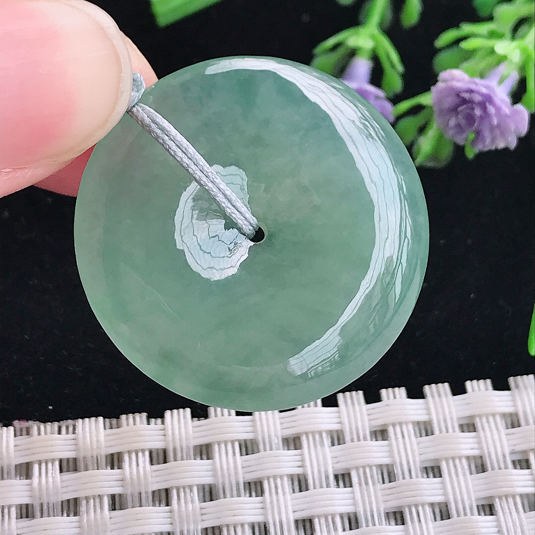 实拍A货翡翠30/5.3老坑冰纯果冻冰晴满绿平安扣吊坠翡翠玉牌挂件