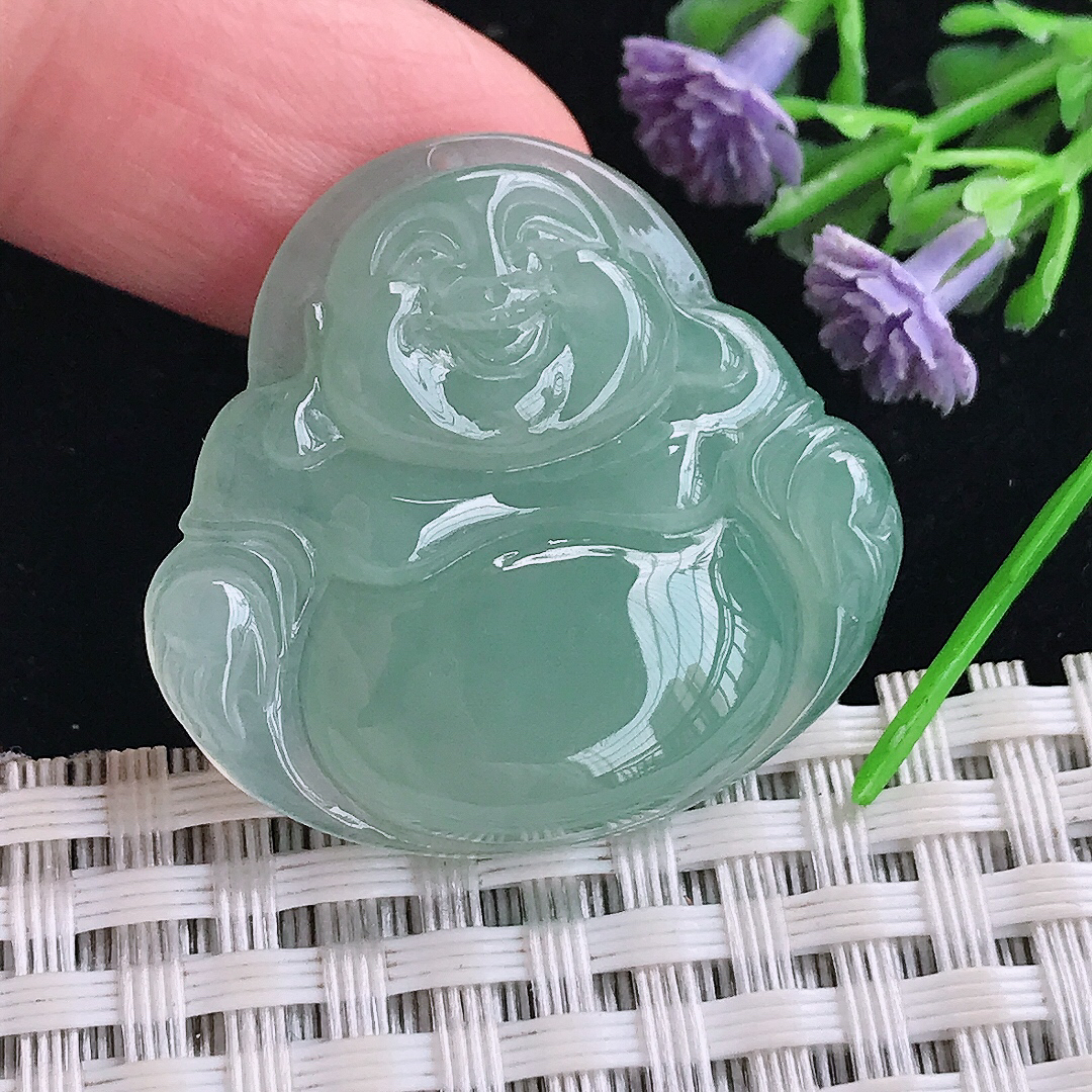 实拍A货翡翠30/32/5.6老坑冰胶水灵冰晴佛公吊坠翡翠玉牌挂件