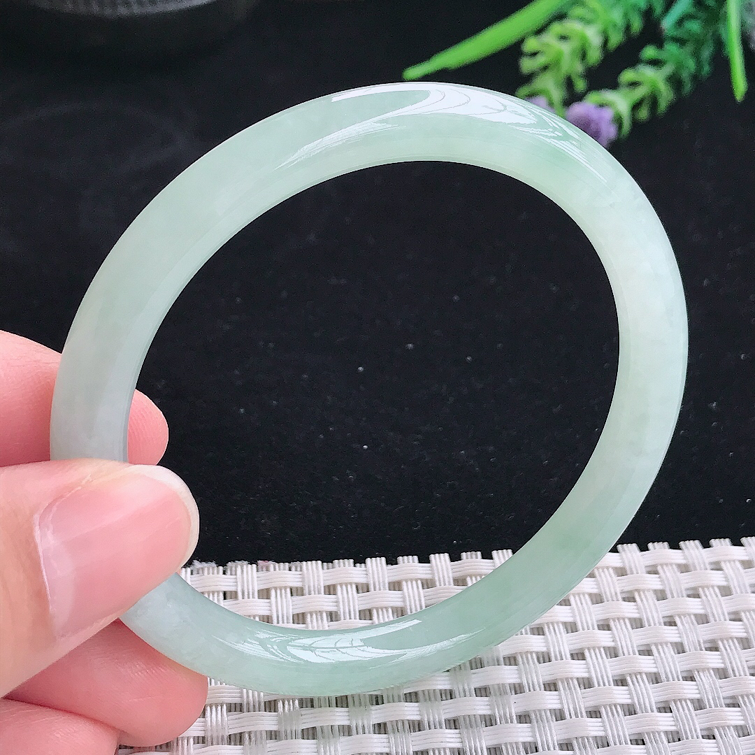 实拍A货翡翠57/7.7/7.5老坑冰润冰晴圆条手镯叮当镯平安镯美人镯