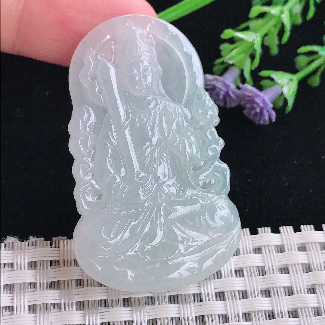 实拍A货翡翠49.3/30.3/5.3老坑冰透起胶观音菩萨吊坠翡翠虚空藏菩萨挂件