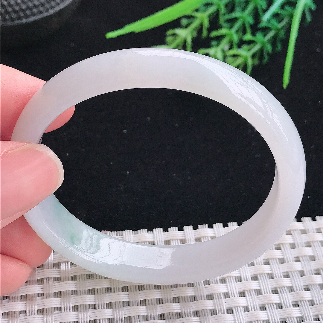 实拍A货翡翠54/49/11.5/6.3老坑冰润飘花贵妃手镯宽边玉镯平安镯美人镯