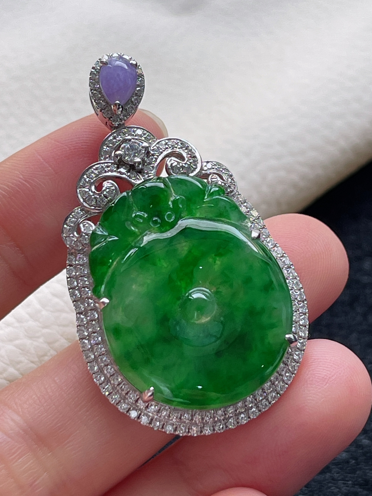 18k金翡翠冰糯种绿色福贝挂件