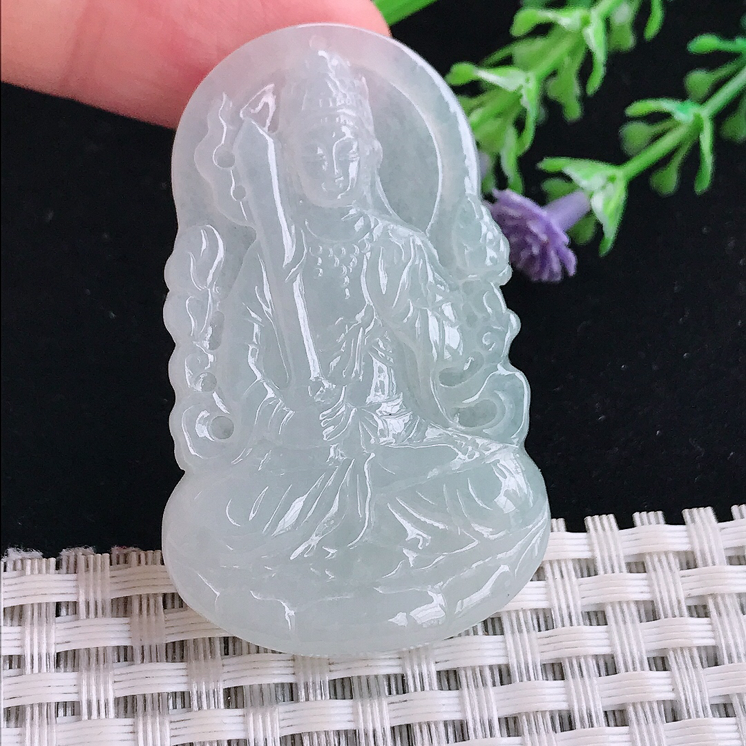 实拍A货翡翠49.3/30.3/5.3老坑冰透起胶观音菩萨吊坠翡翠虚空藏菩萨挂件