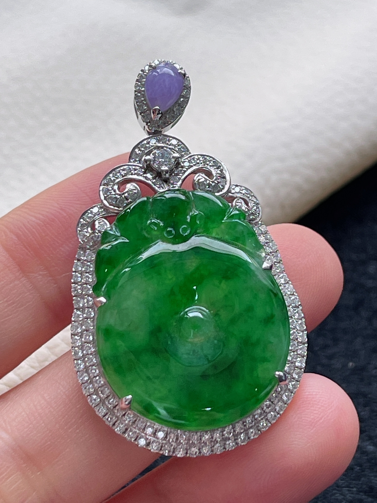 18k金翡翠冰糯种绿色福贝挂件