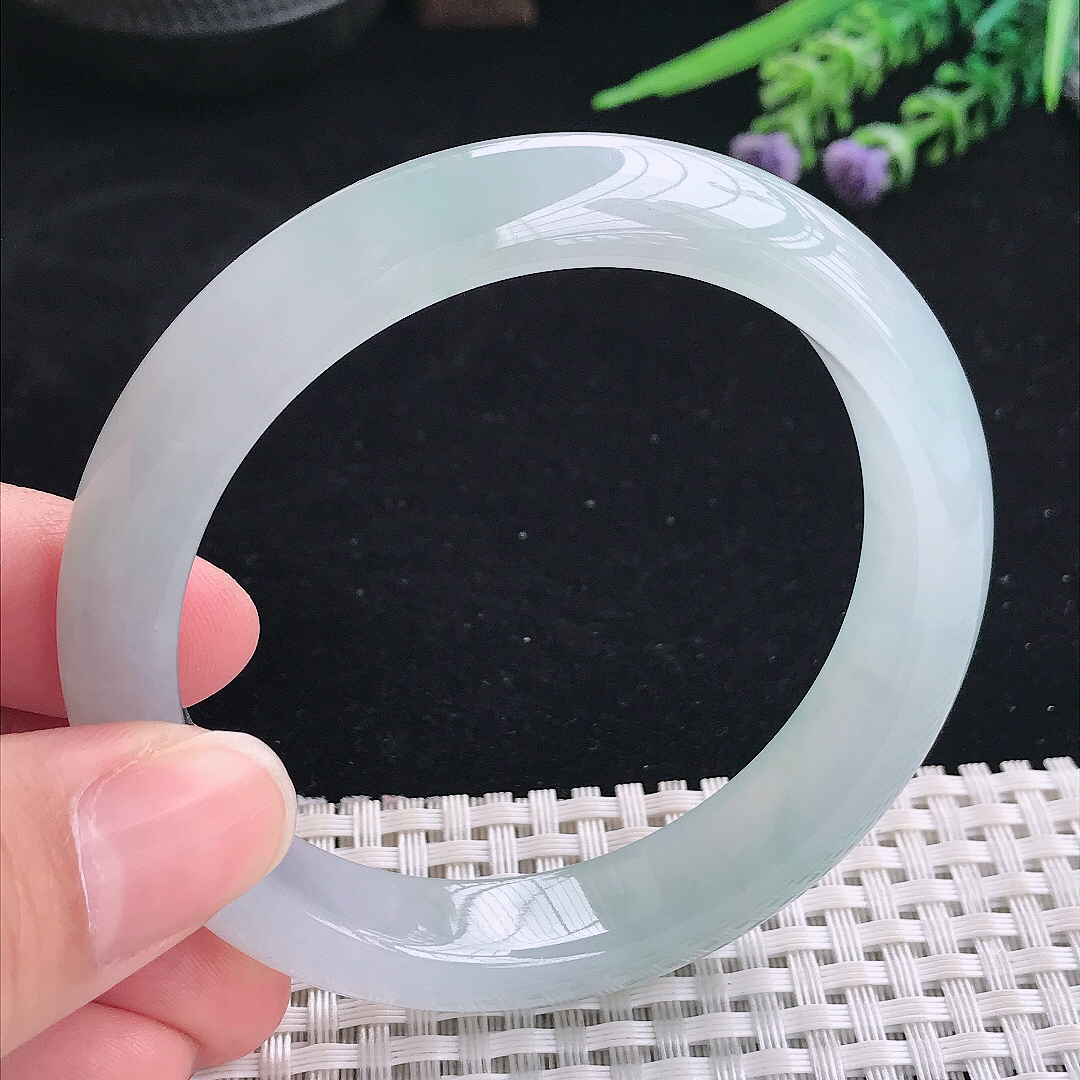 实拍A货翡翠57.5/12.1/8.6老坑冰胶果冻冰晴手镯宽边玉镯平安镯美人镯