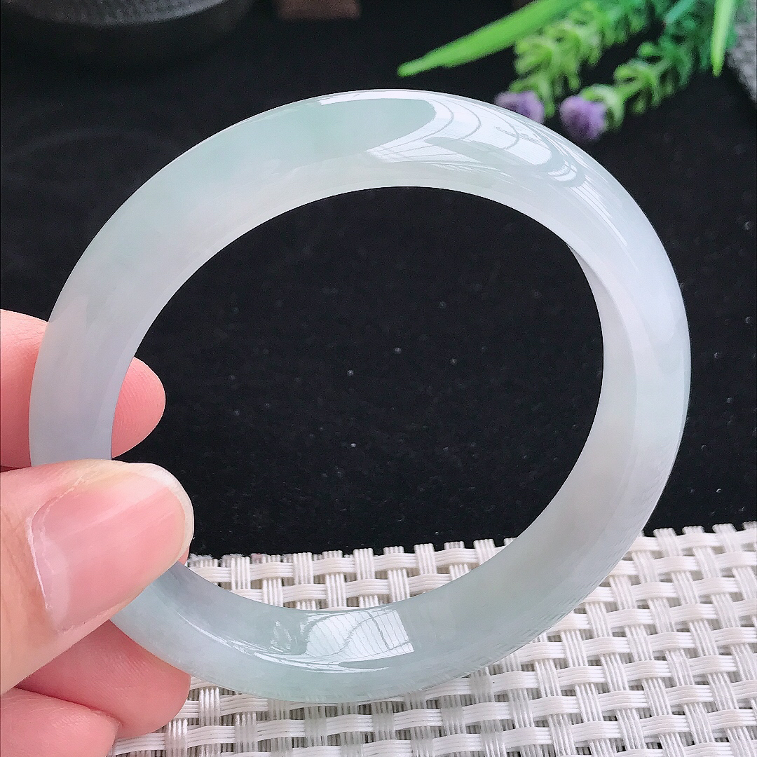 实拍A货翡翠57.5/12.1/8.6老坑冰胶果冻冰晴手镯宽边玉镯平安镯美人镯