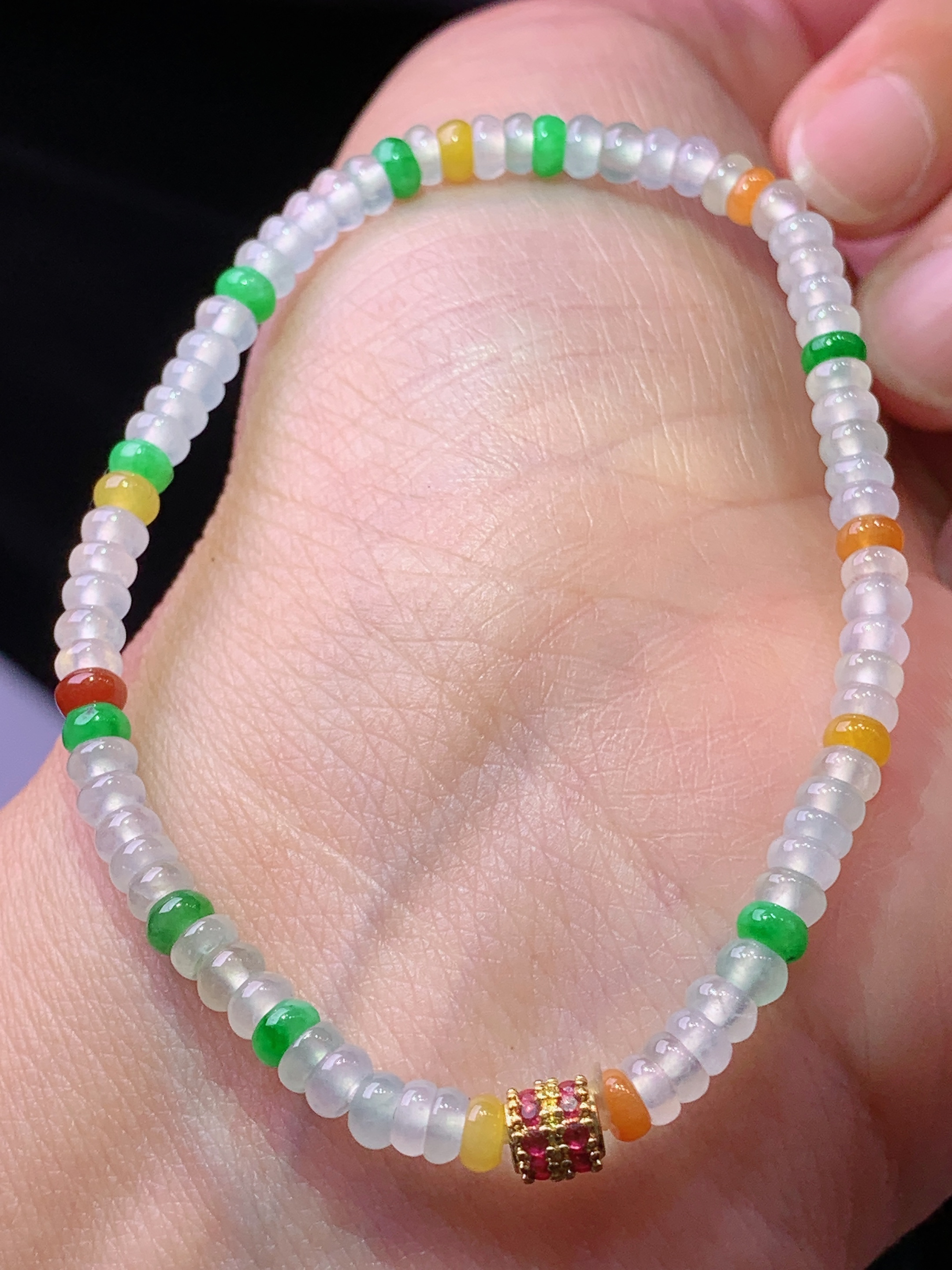 多彩算盘珠手链 玉质细腻 色泽艳丽清新 水润亮眼 整体尺寸3.8*2.3z1