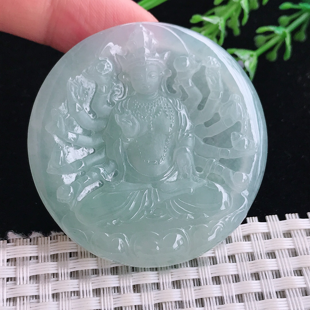 实拍A货翡翠50/5.4老坑冰胶果冻冰晴千手观音吊坠翡翠玉牌