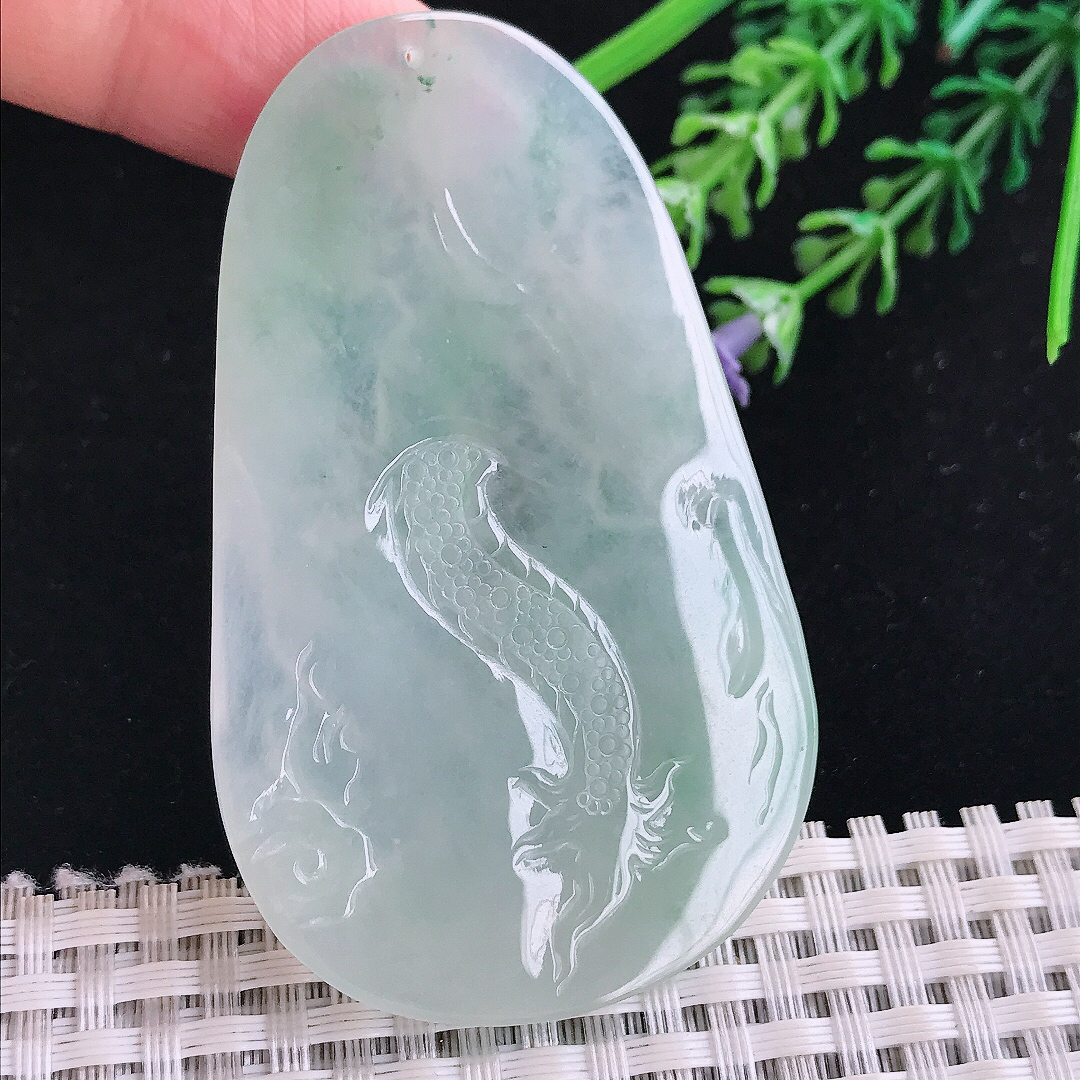 实拍A货翡翠66/40/5.5老坑冰胶水灵冰晴渡母菩萨吊坠翡翠玉牌挂件