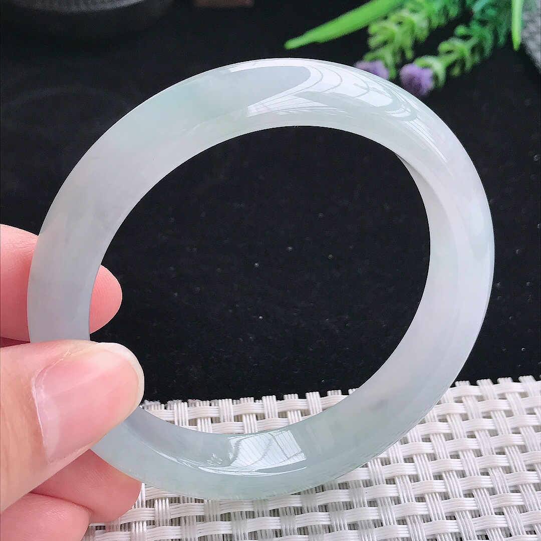 实拍A货翡翠57.5/12.1/8.6老坑冰胶果冻冰晴手镯宽边玉镯平安镯美人镯