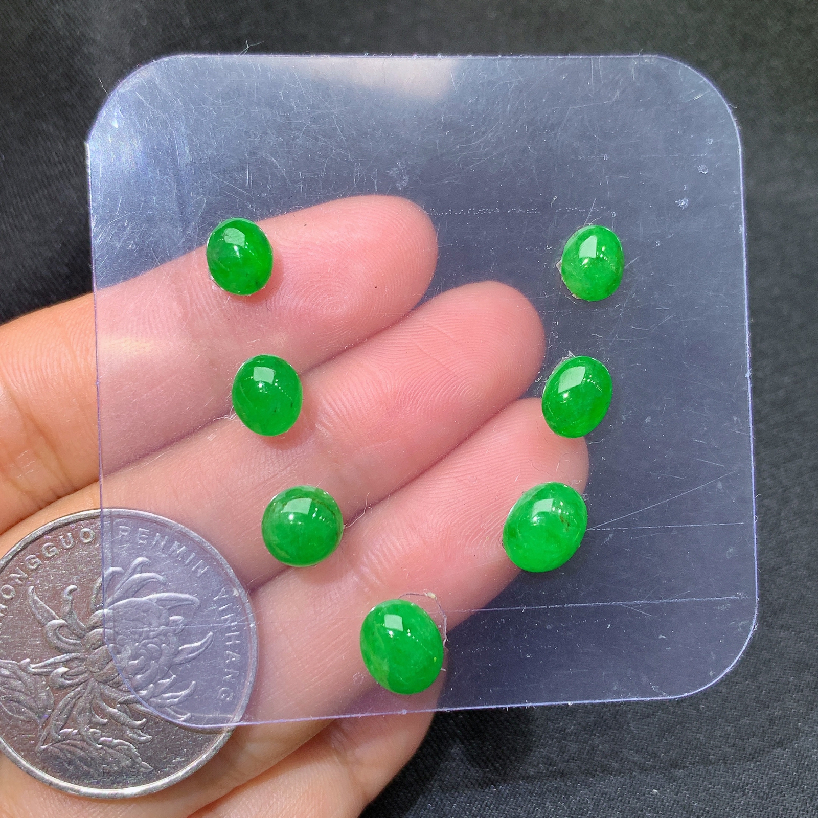 阳绿蛋面一手，镶嵌佳品，冰润色阳，种水足，Jm 尺寸7.3*6*3.5