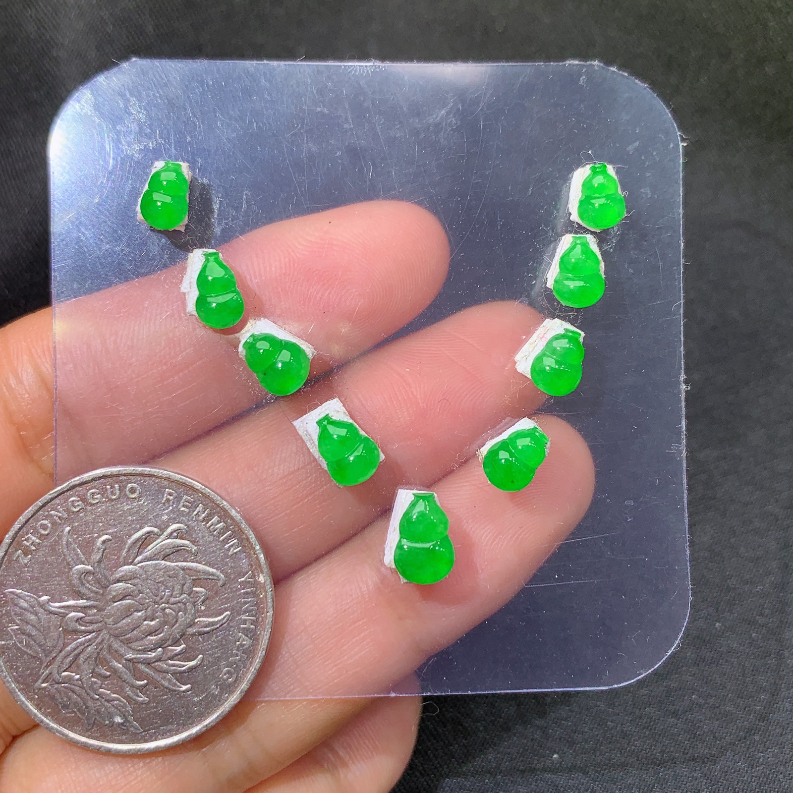 冰阳绿葫芦一手，镶嵌佳品，冰润色阳，种水足，Jm 尺寸7*4.5*2