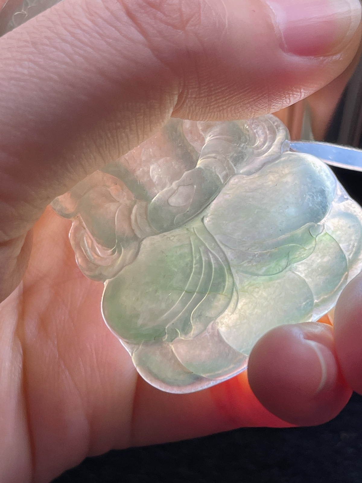 18k金 翡翠冰糯种浅绿色吊坠