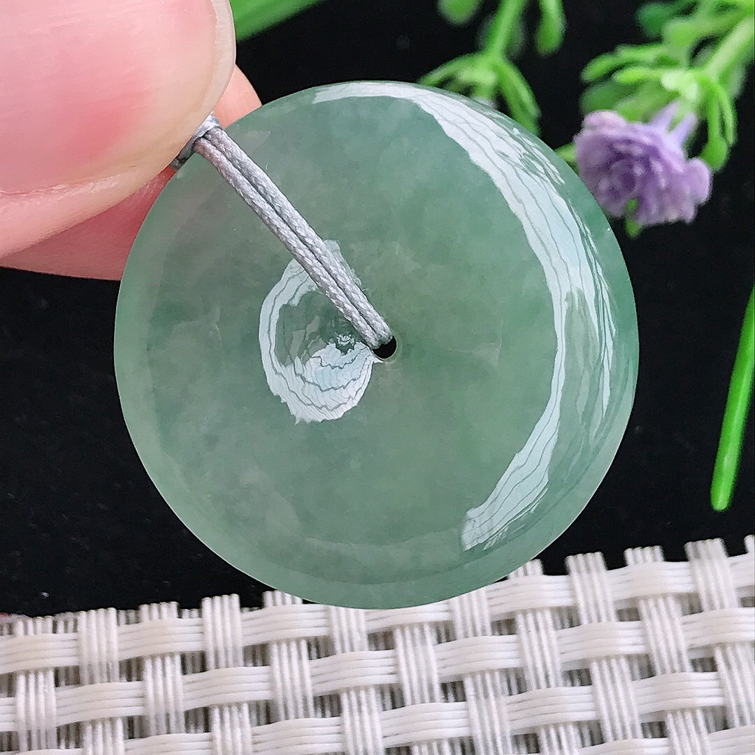 实拍A货翡翠30/5.3老坑冰纯果冻冰晴满绿平安扣吊坠翡翠玉牌挂件