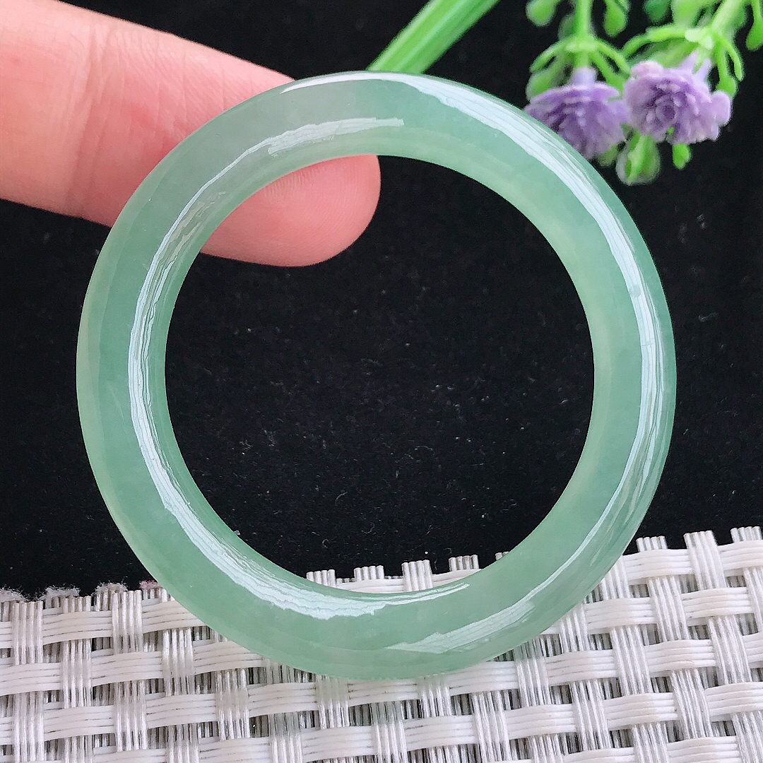 实拍A货翡翠50/4.8/7老坑冰胶果冻冰晴绿玉环吊坠翡翠玉扣平安环挂件