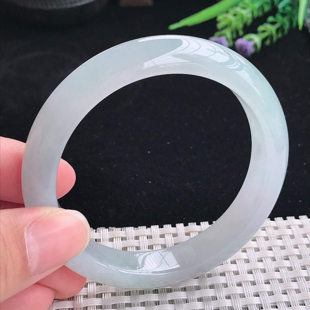 实拍A货翡翠57.5/12.1/8.6老坑冰胶果冻冰晴手镯宽边玉镯平安镯美人镯