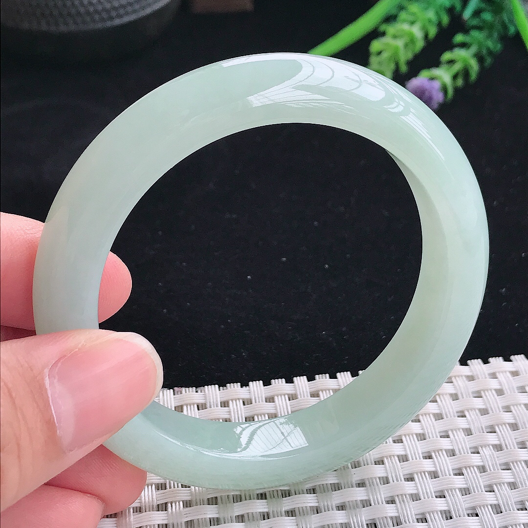 实拍A货翡翠54.5/11.6/9老坑冰润起胶冰晴绿手镯宽边玉镯平安镯美人镯