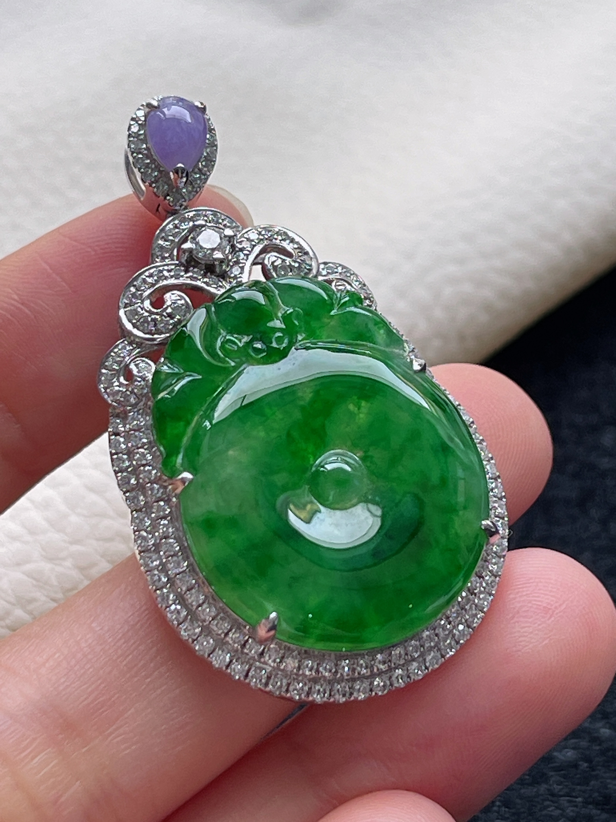 18k金翡翠冰糯种绿色福贝挂件