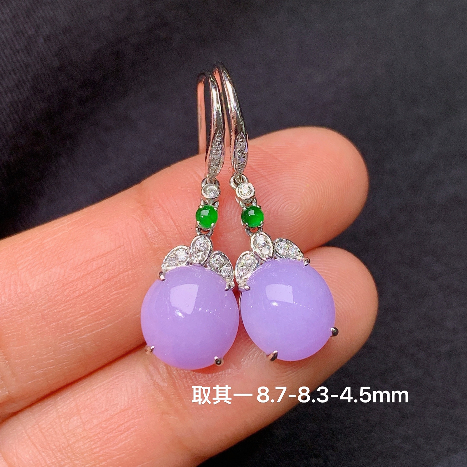 紫罗兰蛋面耳坠，18k金镶嵌，简约时尚，冰润鲜艳，种水足，zha 尺寸8.7*8.3*4.5