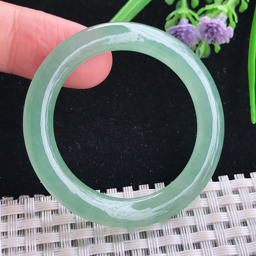 实拍A货翡翠50/4.8/7老坑冰胶果冻冰晴绿玉环吊坠翡翠玉扣平安环挂件