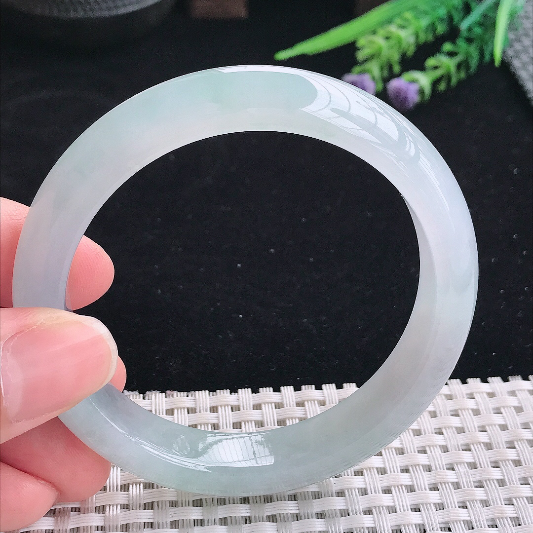 实拍A货翡翠57.5/12.1/8.6老坑冰胶果冻冰晴手镯宽边玉镯平安镯美人镯