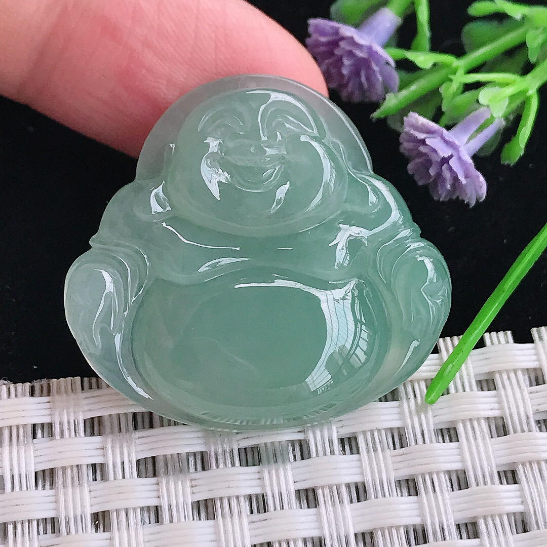 实拍A货翡翠30/32/5.6老坑冰胶水灵冰晴佛公吊坠翡翠玉牌挂件