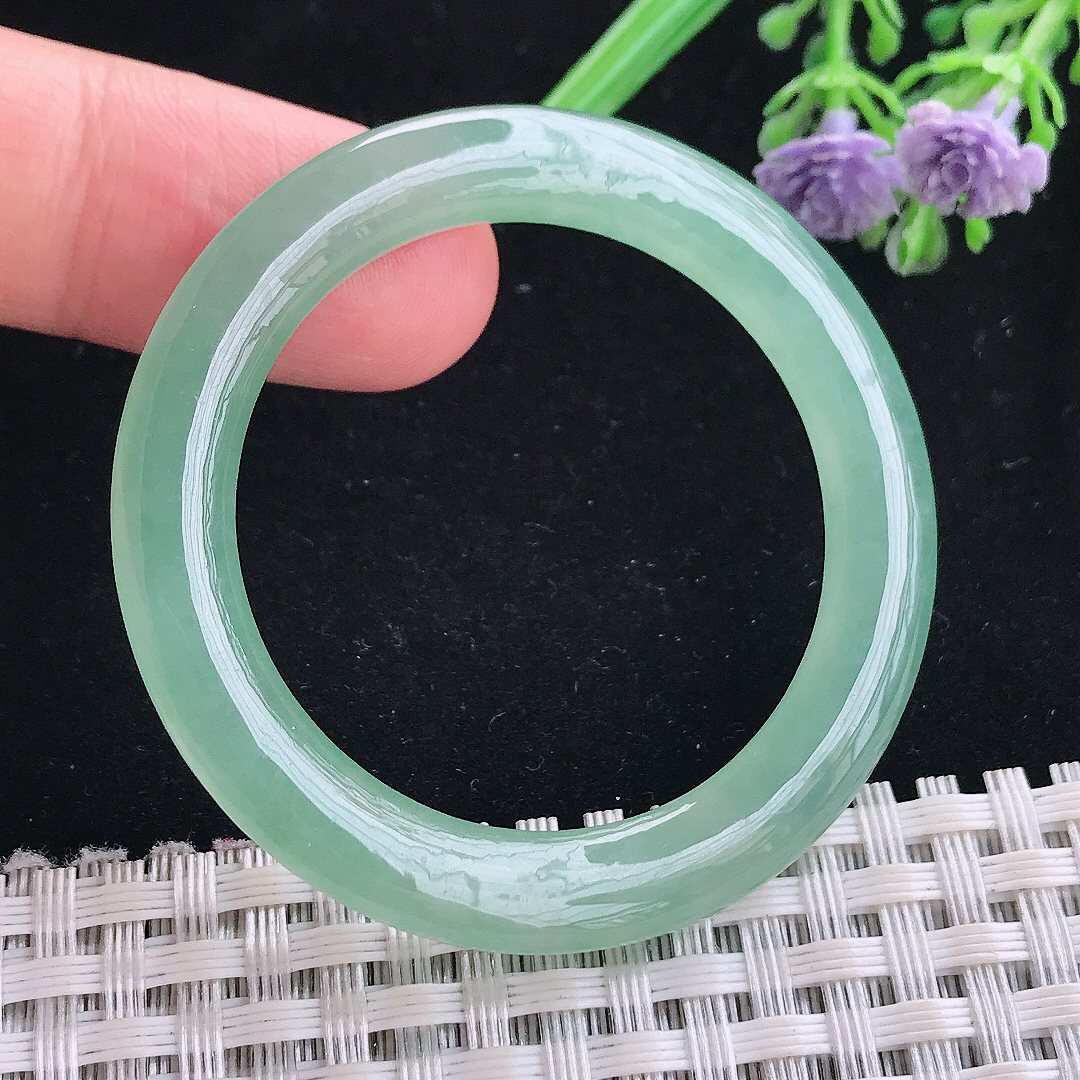 实拍A货翡翠50/4.8/7老坑冰胶果冻冰晴绿玉环吊坠翡翠玉扣平安环挂件