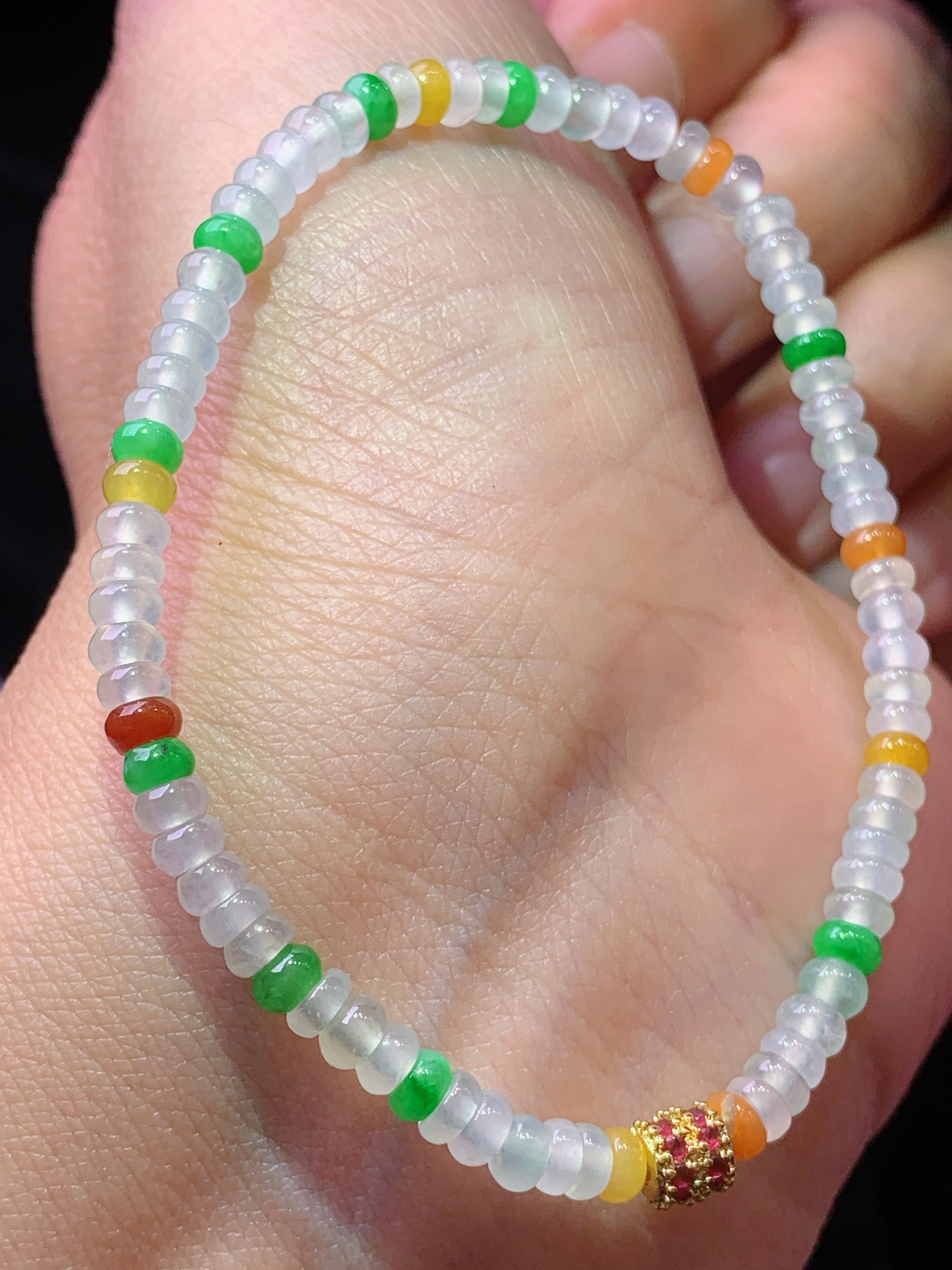 多彩算盘珠手链 玉质细腻 色泽艳丽清新 水润亮眼 整体尺寸3.8*2.3z1
