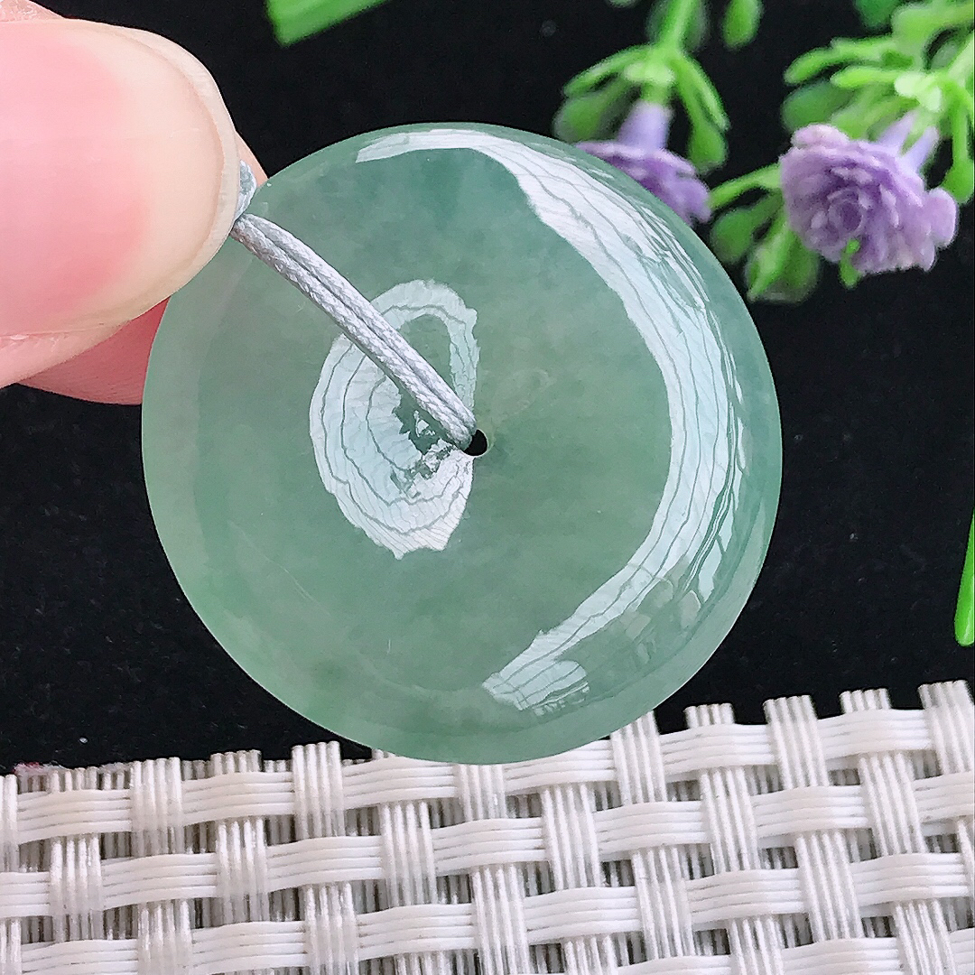 实拍A货翡翠30/5.3老坑冰纯果冻冰晴满绿平安扣吊坠翡翠玉牌挂件