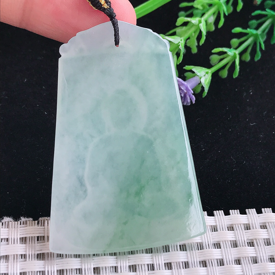 实拍A货翡翠52/36.5/4.8老坑冰胶果冻冰晴如来佛祖吊坠翡翠玉佛牌挂件