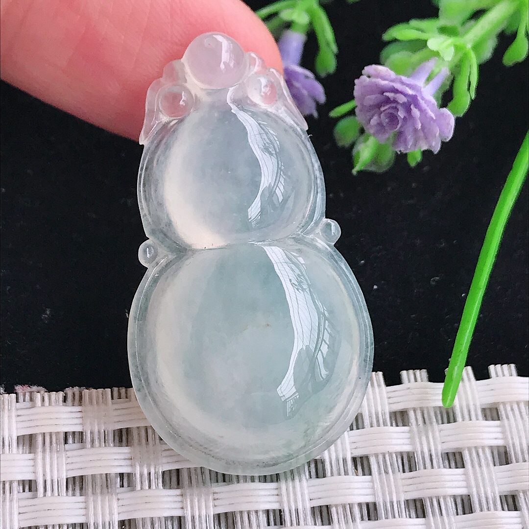 实拍A货翡翠38.5/21.6/6.9老坑冰种起胶葫芦吊坠翡翠玉牌挂件