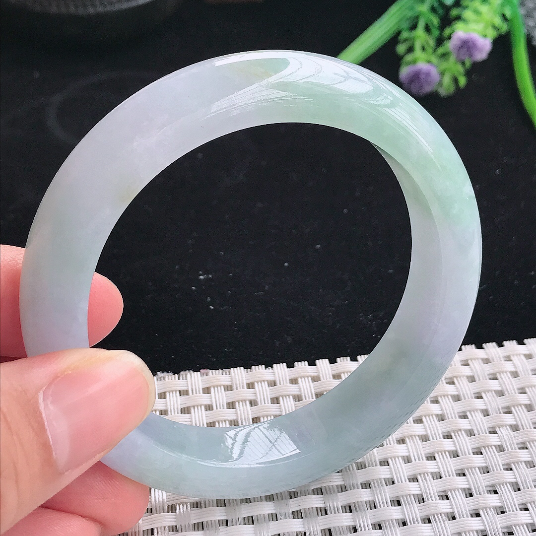 实拍A货翡翠56/12.5/9.2老坑冰润起胶冰晴手镯宽边玉镯平安镯美人镯