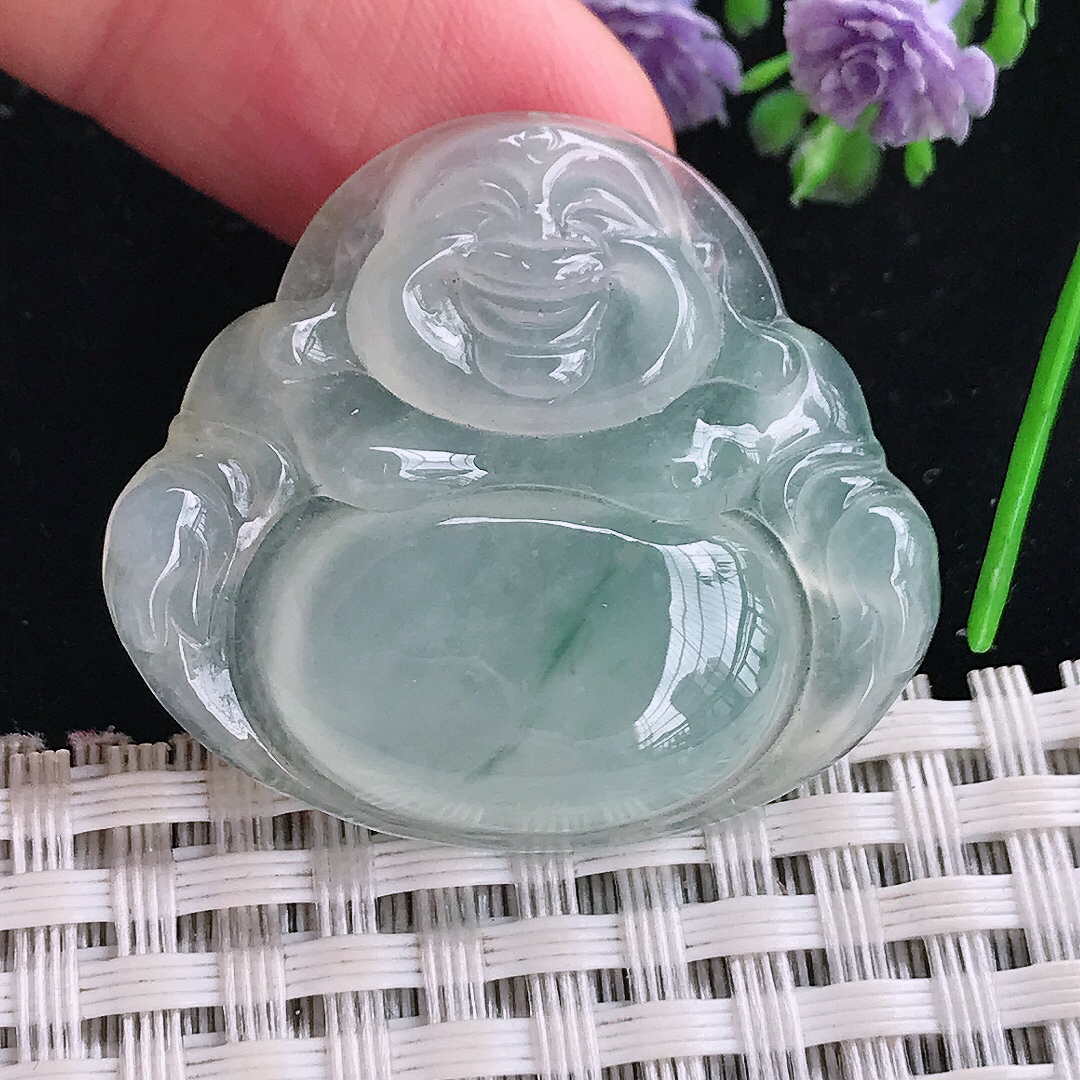 实拍A货翡翠31.3/35/6.3老坑冰种冰晴飘花佛公吊坠翡翠玉牌挂件