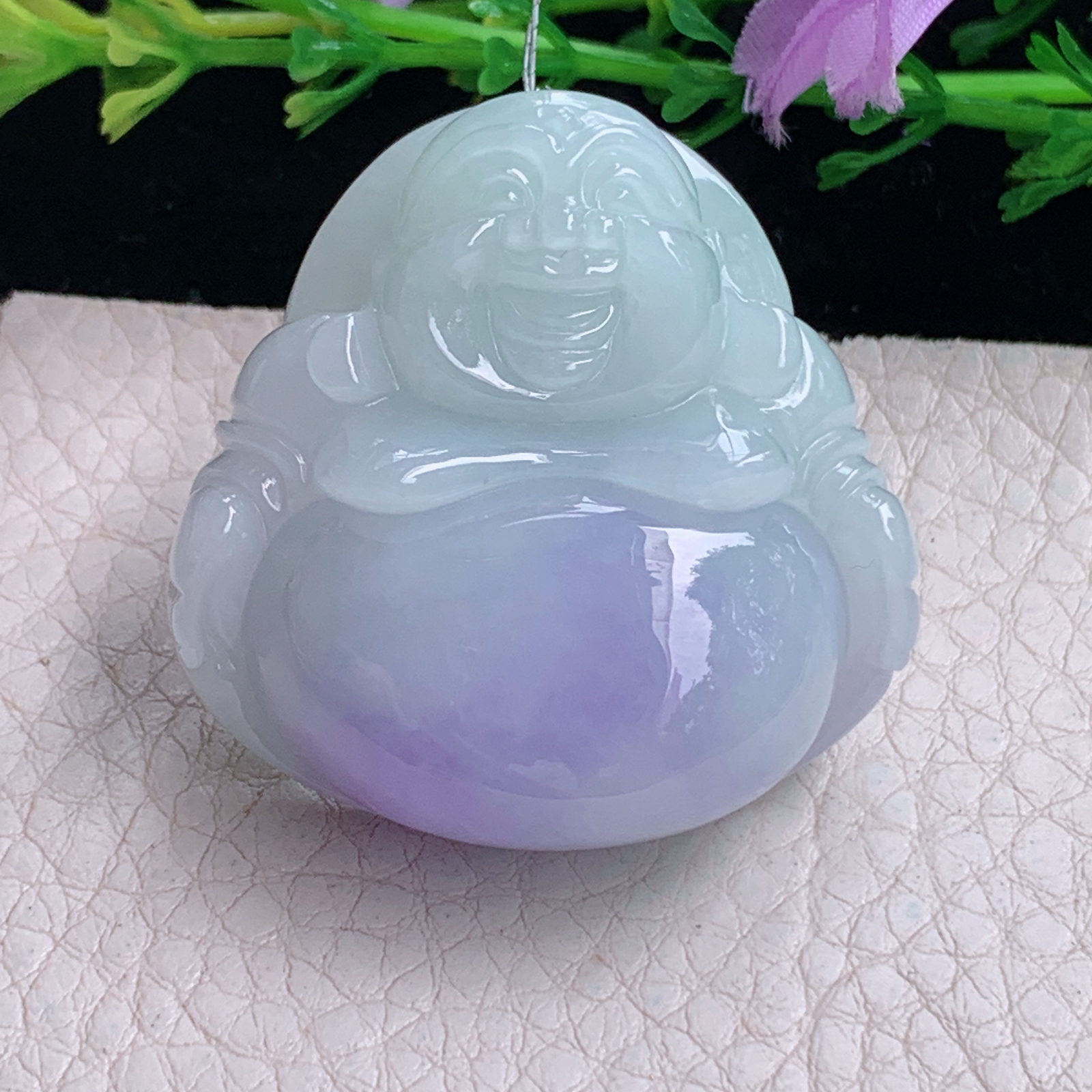 Xqa实拍39*39.3*13.5天然缅甸翡翠a货胶感春带彩佛公 弥勒佛玉吊坠