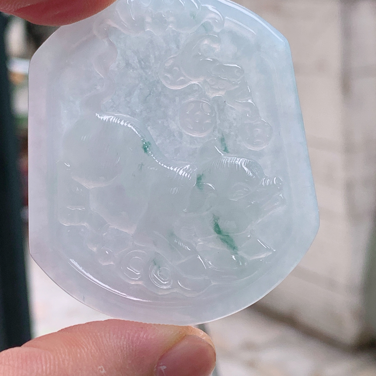 yn实拍52.8*46*5.5天然缅甸翡翠a货冰飘花招财猪 生肖猪玉吊坠