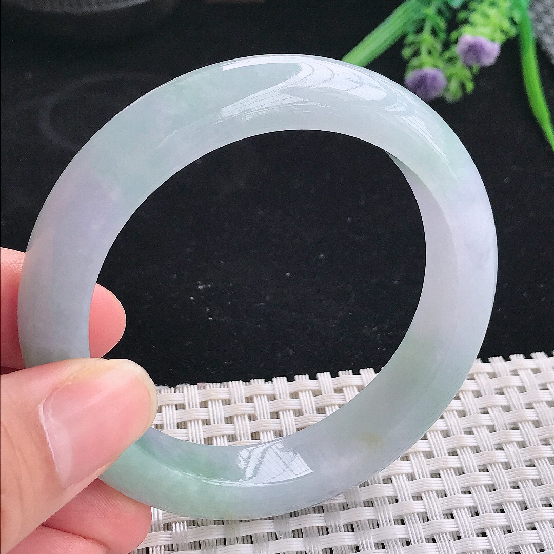 实拍A货翡翠56/12.5/9.2老坑冰润起胶冰晴手镯宽边玉镯平安镯美人镯