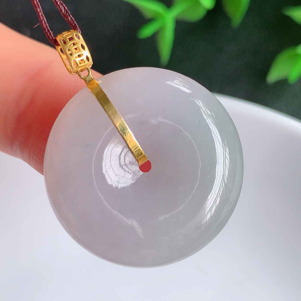 18k金扣冰润紫罗兰平安扣吊坠，厚装饱满，冰润剔透，细腻水足，种质润泽，飘花灵动，佩戴优雅大气，W141.8   尺寸：25-6.5mm