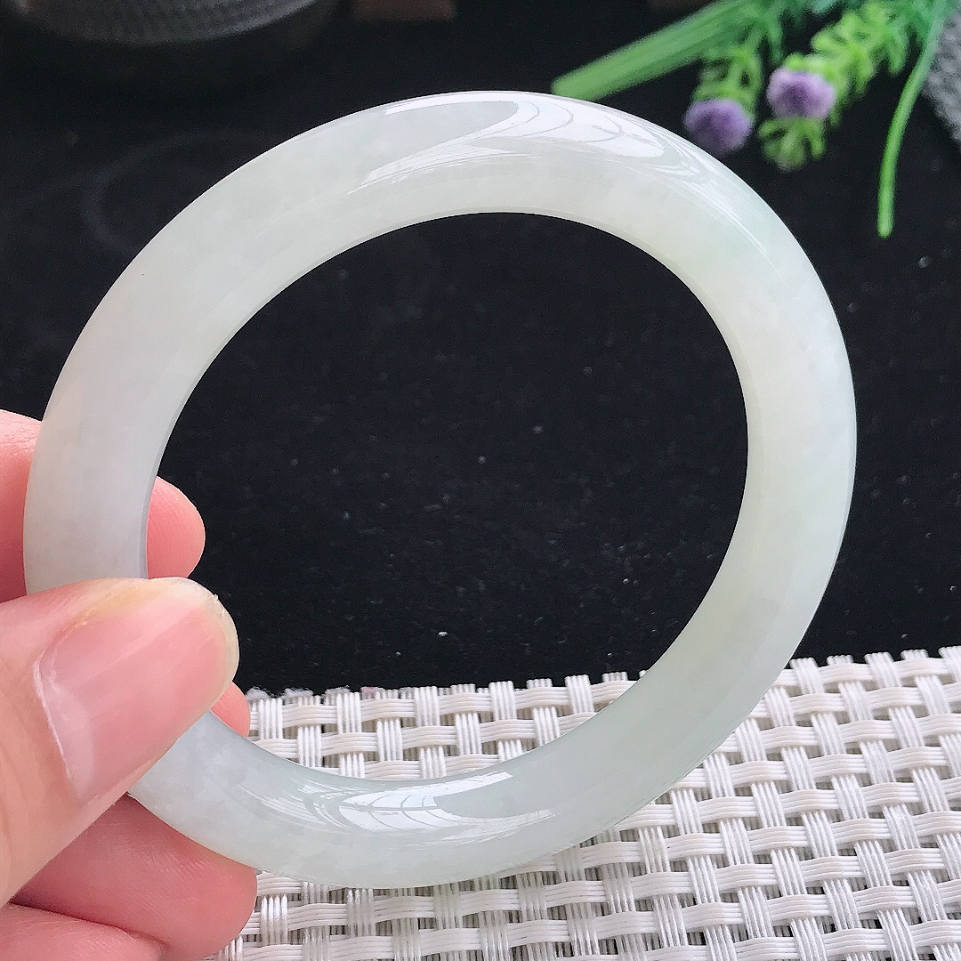 实拍A货翡翠56.3/9.6/9.8老坑冰胶水灵冰晴圆条手镯宽边玉镯平安镯美人镯